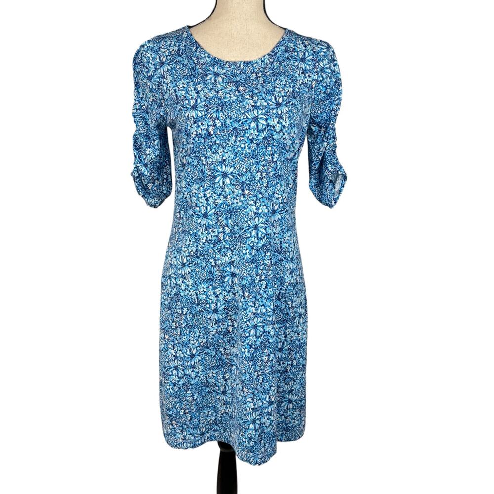Lilly Pulitzer Small Belden T-Shirt Dress Floral Stretch Ruched Sleeves Cotton